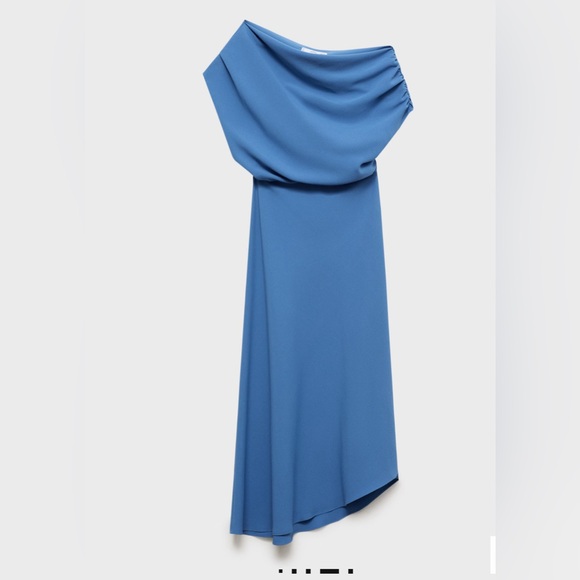 Mango Asymmetrical one shoulder Blue Dress - Picture 9 of 11